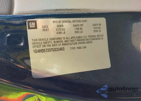 2007 Buick Lucerne Cxl z USA, uszkodzony, nr VIN 1G4HD57207U220460